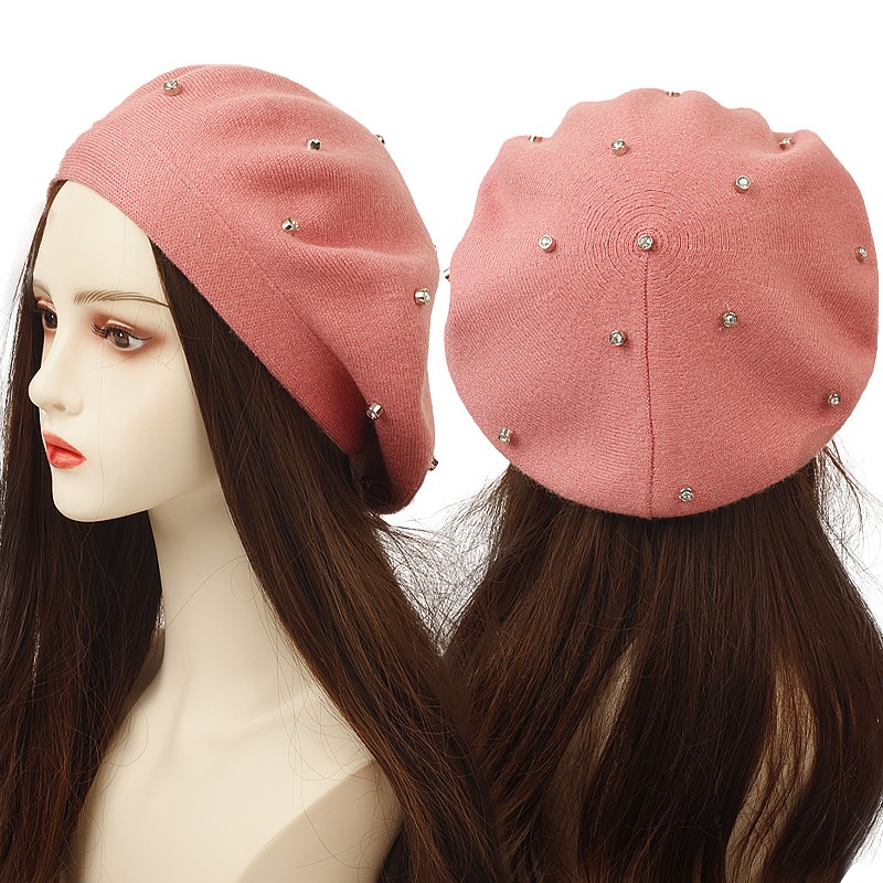 Beret French Wool - Damskie berety z kolorowymi cyrkoniami, modne