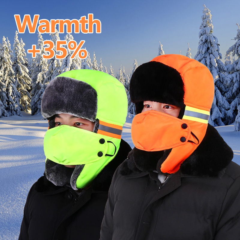 Winter Trapper Hat - Czapka zimowa z nausznikami, pomarańczowo-fluorescencyjna, odblaskowa
