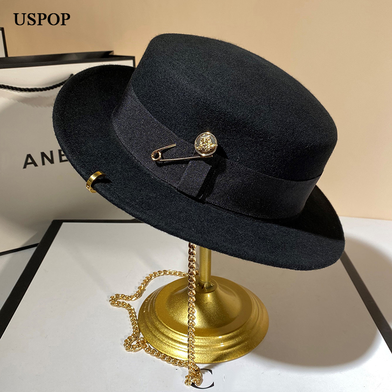 Fedora Hat Wool - USPOP nowe czapki zimowe damskie czarny