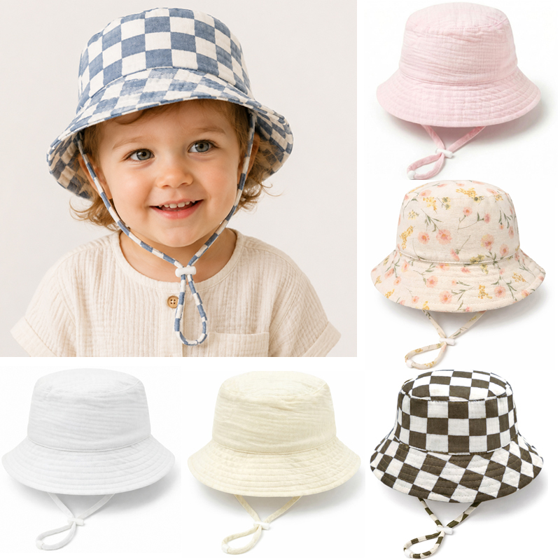 Bucket Hat Cotton - Muślinowy letni kapelusz dla niemowląt, regulowany