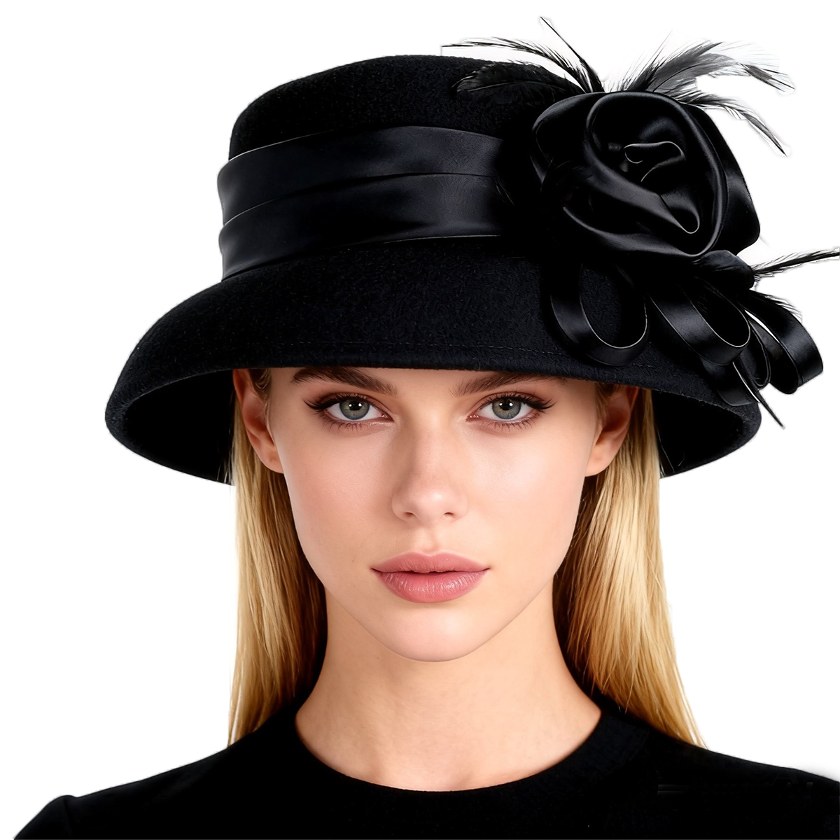 Fedora Hat Wool - Damski czarny kapelusz cloche z filcu