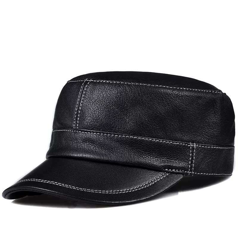Baseball Cap Structured - Modny skóra jagnięca czapka z płaskim