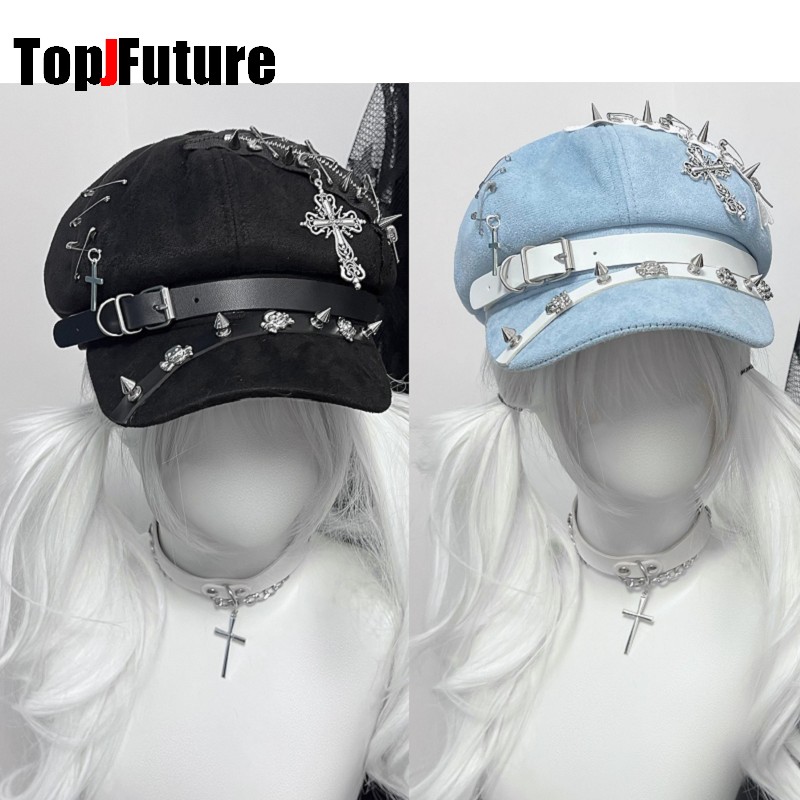 Dad Hat Cotton - Damska czapka Harajuku ośmiokątna, gotycka, punkowa,