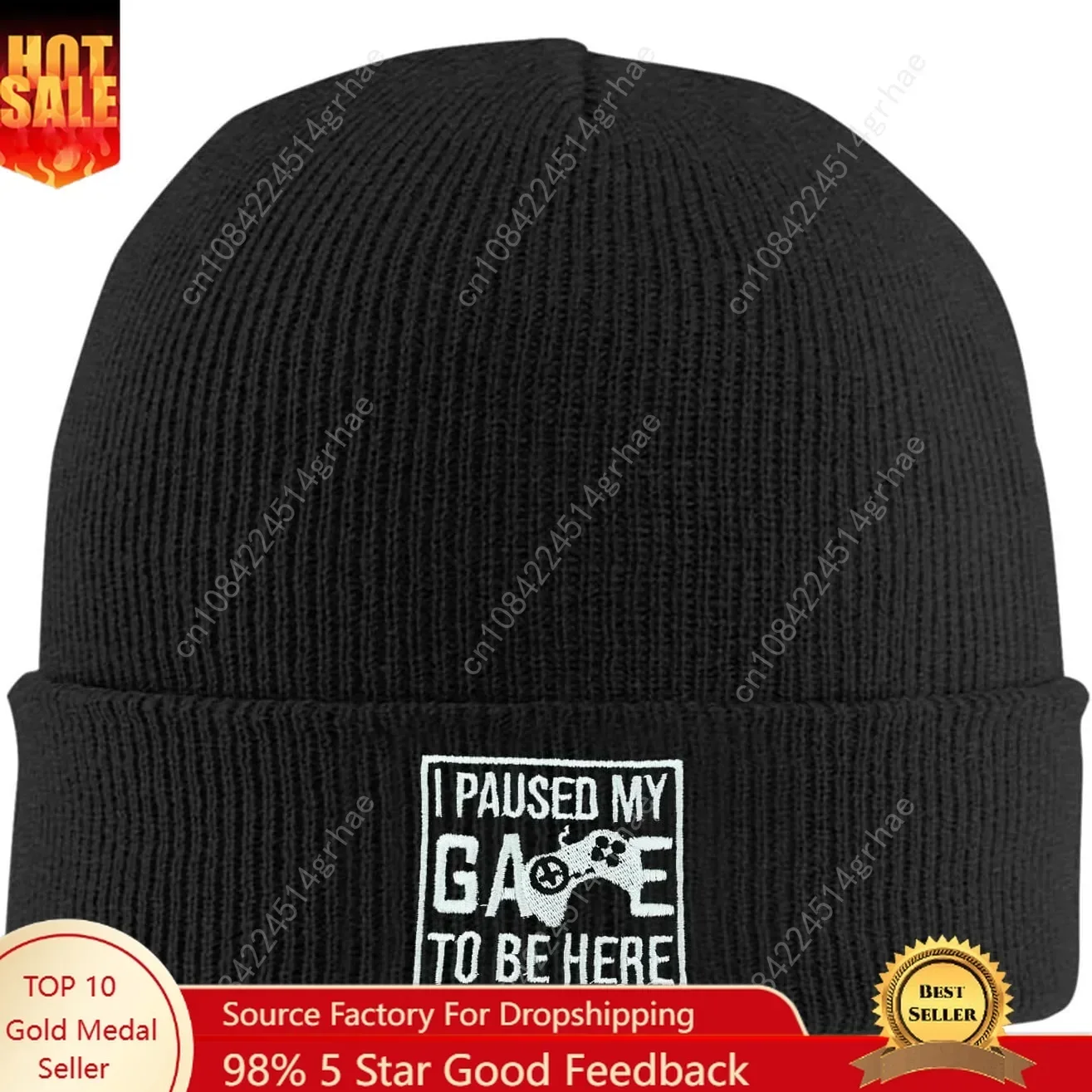 Beanie Cuffed Knit - Czapka z haftem ryby, zimowa, ciepła,