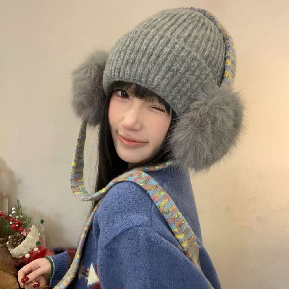 Beanie Cuffed Knit - Retro dzianinowa czapka z nausznikami, ocieplana,