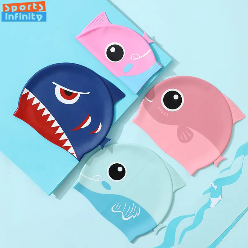 Swim Hat Silicone - Cartoon Cute Fish Shark Silikonowy czepek