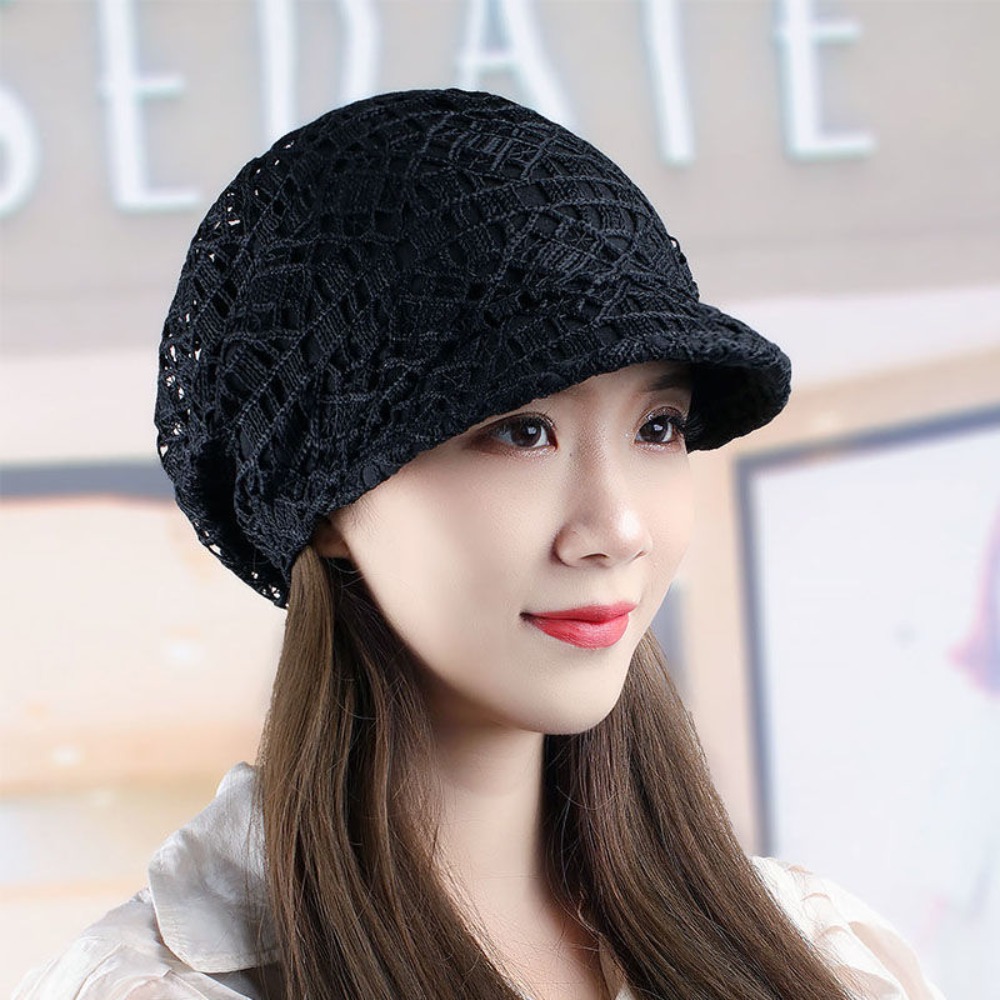 Baseball Cap Structured - Ażurowa czapka beanie z kwiatowym wzorem,