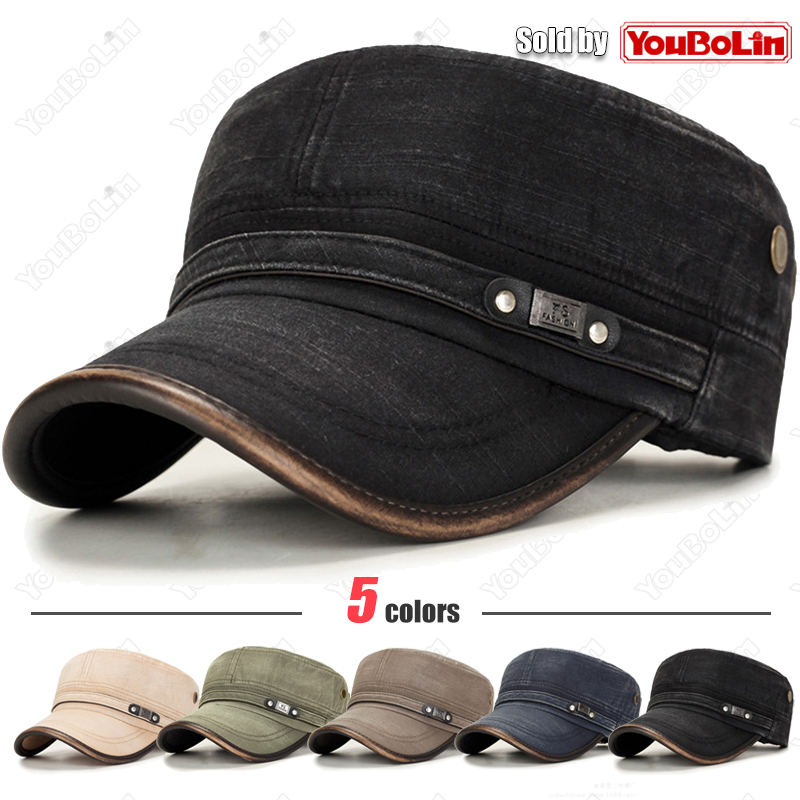 Dad Hat Cotton - Skórzany rondo, sprana, bawełniana, regulowana, wojskowa,